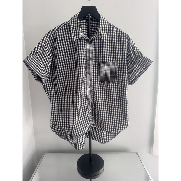 Madewell Tops - Madewell Gingham Ruffle Sleeve Shirt Black White Cotton Sz M Cottagecore